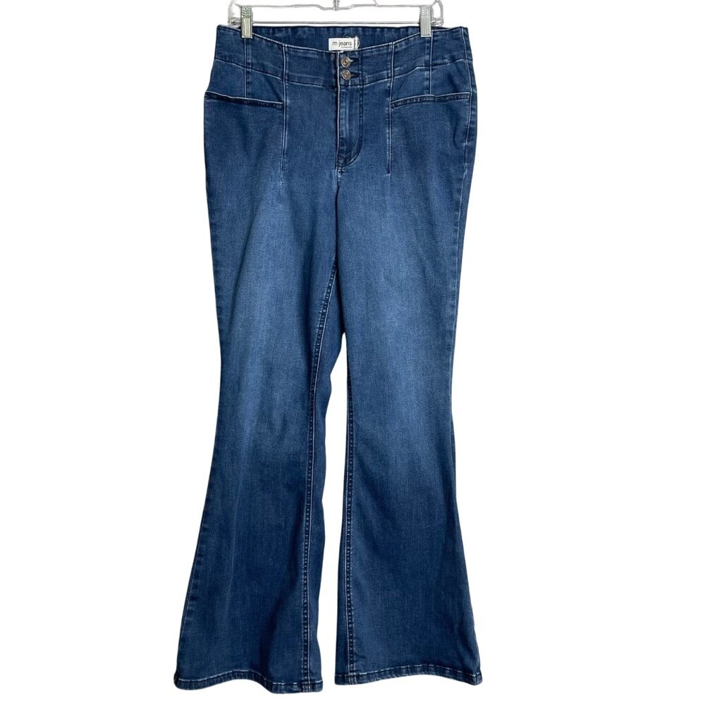 M Jeans By Maurices High Rise Flare Curvy Jean‎ Womens 14W Blue Stretch Denim